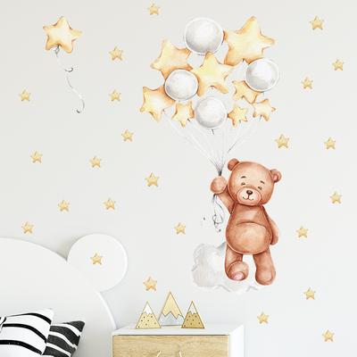 Cartoon Bear Balloon Stars Samolepky na zeď do dětského pokoje Chlapci Dívky Dětský pokoj Dekorace do ložnice Roztomilá zvířátka Tapeta Dekor do školky
