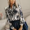 Women Printed Long Sleeve Blouse Lapel Top All Match Spring Summer Shirt