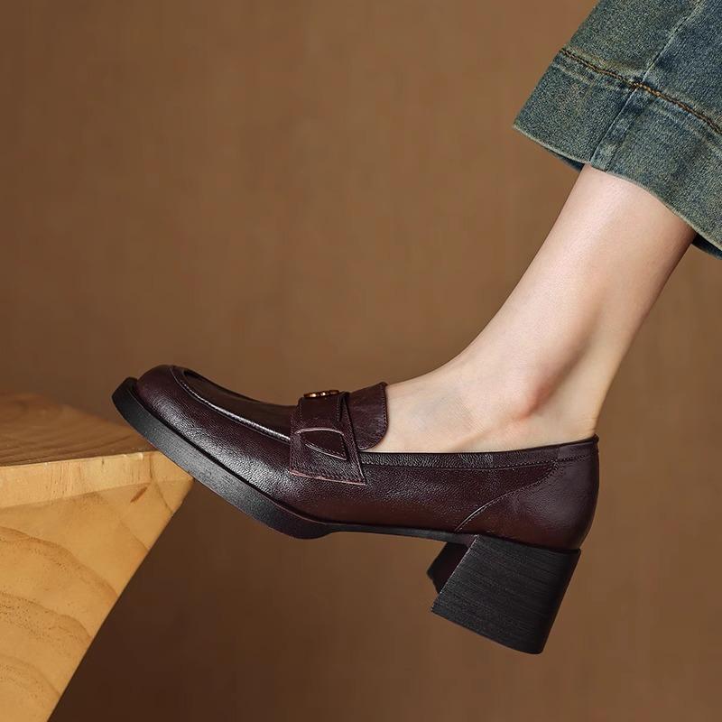 

Loafers Camellia Spring and Autumn Small Leather Shoes Lazy Single Shoes 40 темно-коричневого кольору