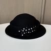 Celebrity Xiaoxiangfeng dome top hat elegant temperament bead bow wool woolen small edge basin hat autumn and winter felt hat
