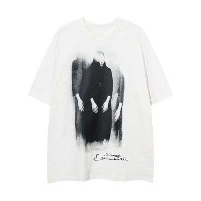 Tricou de bumbac prietenos cu pielea Toamnă și Iarnă 2025 Imprimare Inkjet închisă la culoare Confortabil și la modă Tricou de cuplu mărime mare
