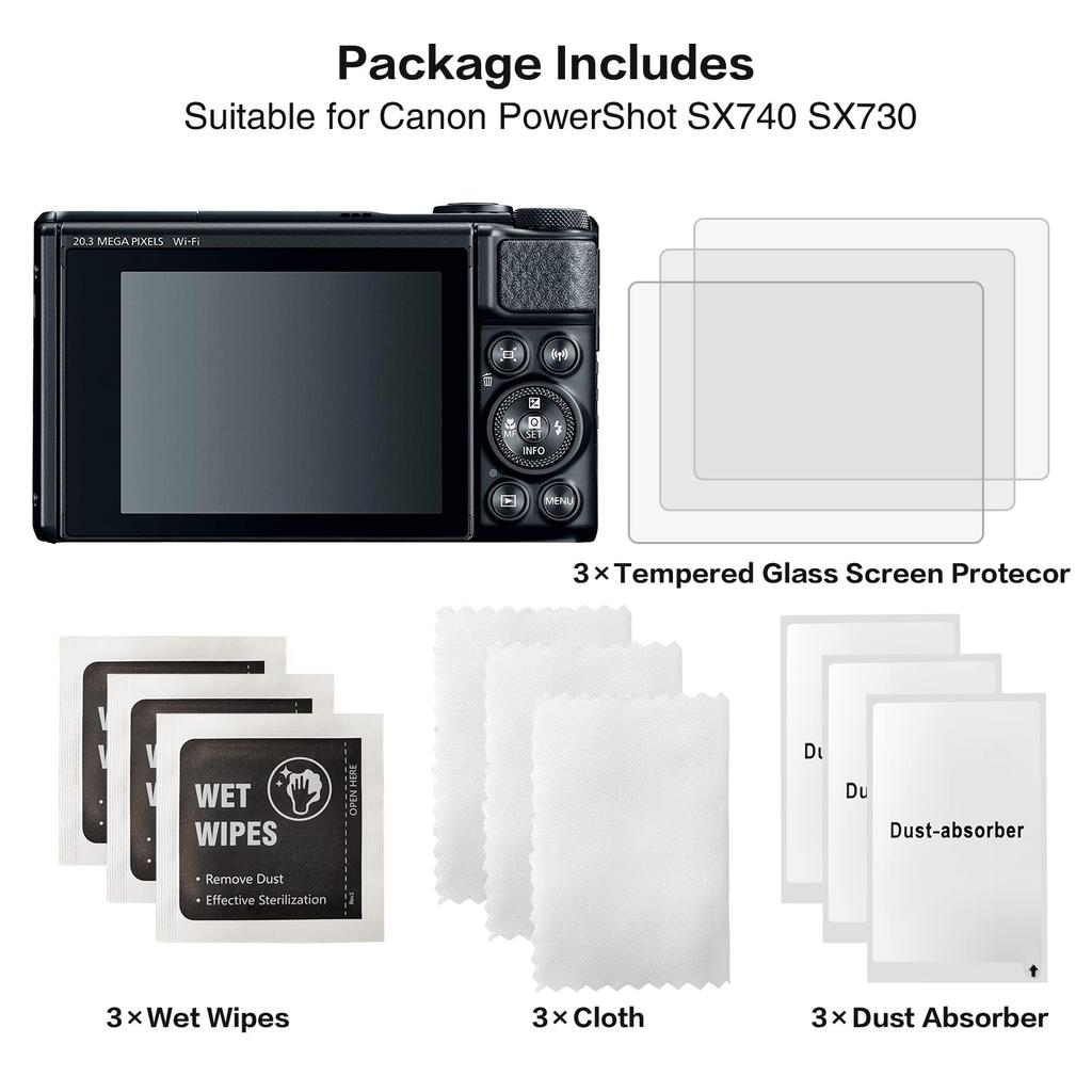Rieibi Canon SX740 HS SX730 HS LCD Tempered Glass Screen Protector for Canon 9H Impact and Fingerprint Resistant [3-Pack] (PSSX740HS) / (PSSX730HS)