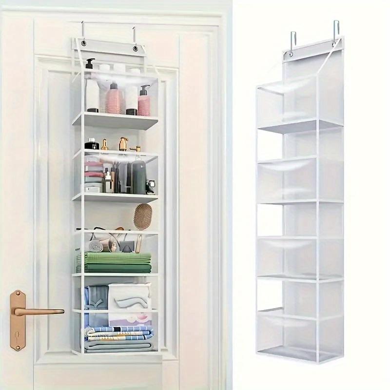 4/6-Tier Clear Window Over-the-Door Storage Organizer - Space-Saving Wall-Mounted Pocket Shelf for Cosmetics, Sundries, Bedroom, Bathroom, Office