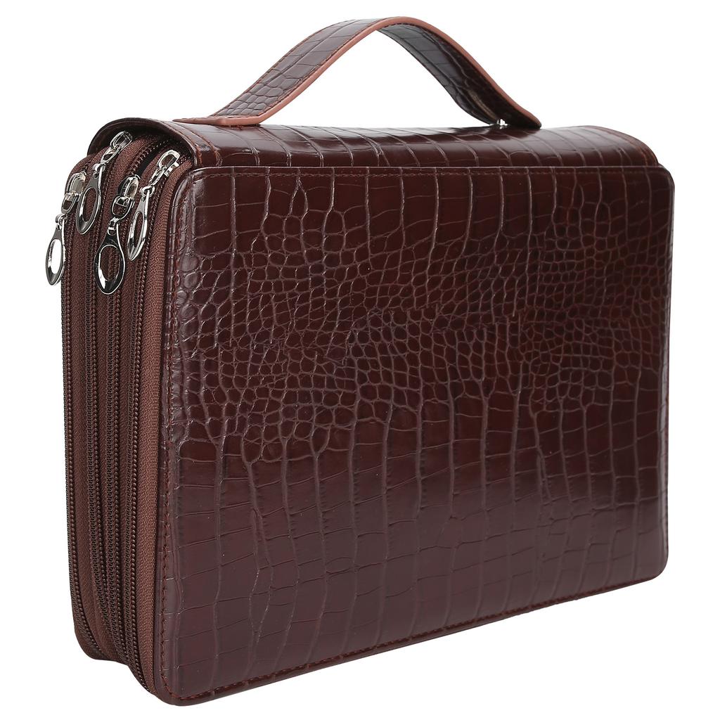 Pen Case Large Capacity 200 Slots Pencil Holder 4‑Layer Zipper Classified Storage PocketBrown