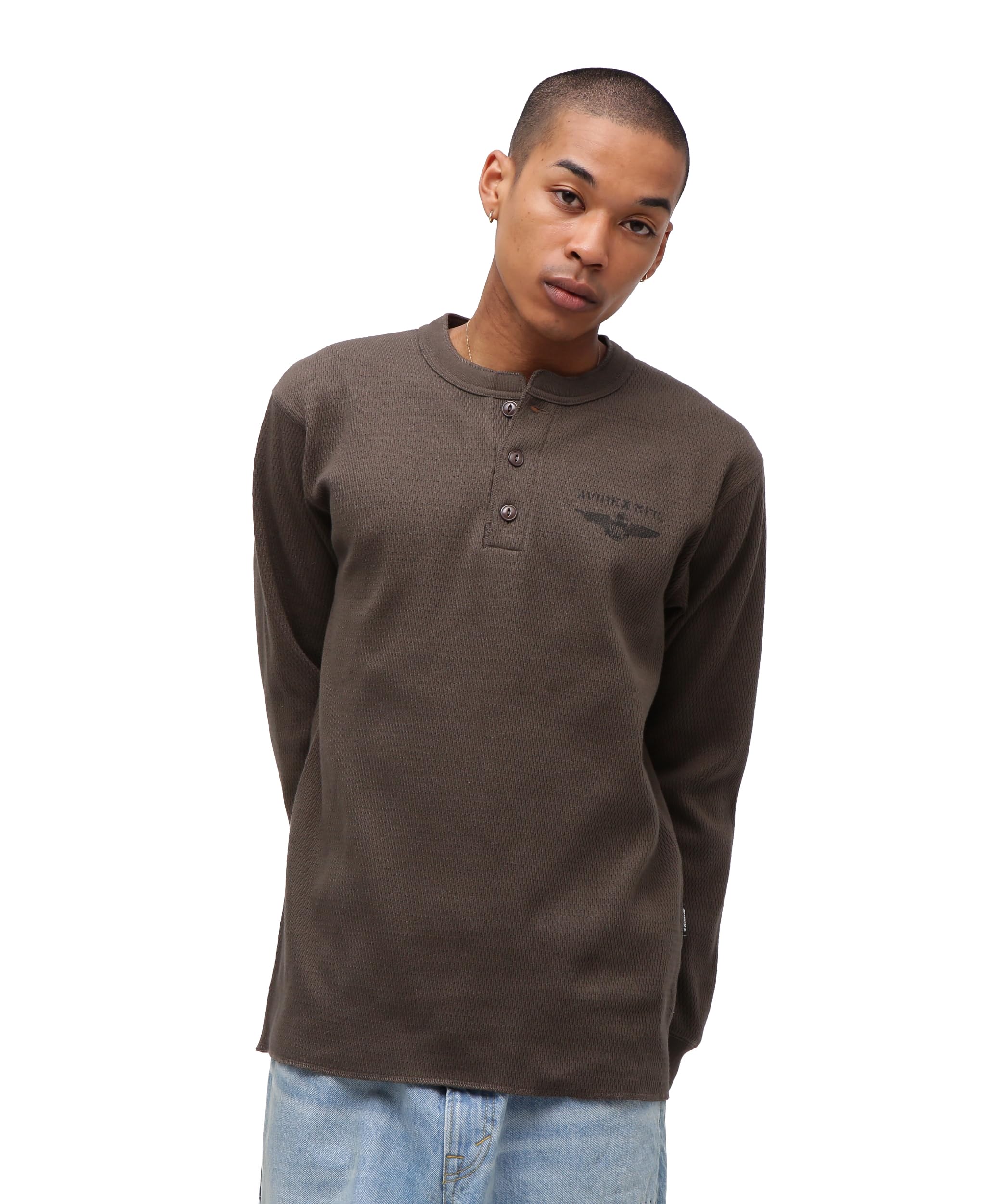 

AVIREX Limited Edition HONEYCOMB WAFFLE HENRY NECK Naval T-SHIRT Men s L 410 Charcoal 783-5230038