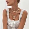 Ocean Wind Starfish Scallop Shell Large Conch Necklace, Fashionable Metal Rhombus Imitation Pearl Necklace