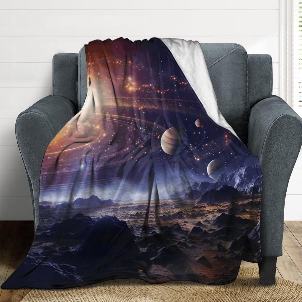 Space Blanket for Boys Kids Girls Fleece Throw Blanket with Galaxy Design for Bed Sofa Couch Soft Blanket Space Room Decor Gift