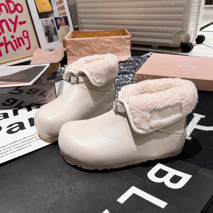 Women's fashion lightweight soft sole winter warm fur one snow boots padded wool lining non-slip casual sports cotton boots Le Fu shoes