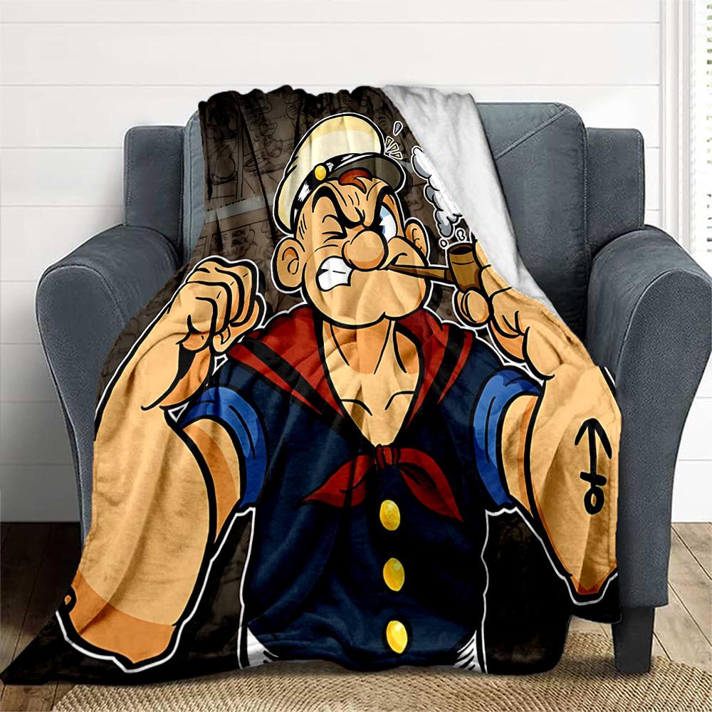 1pc Popeye Sailor All-Season Comfort, Outdoor Flannel Blanket - Soft, Warm & Cozy for Naps, Camping & Travel 067