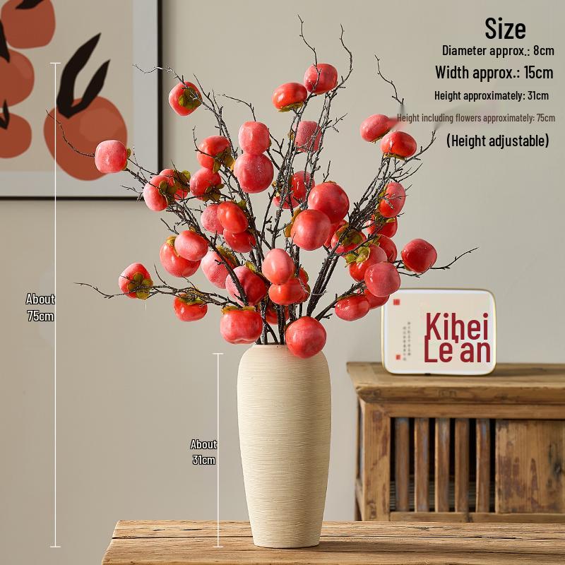 Chinese-Style Persimmon and Pomegranate Flower Arrangement for Living Room or Dining Table