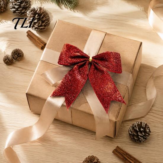Gold Powder Bow Ties for Gifts Glitter Christmas Bow, Sparkling Ribbon Hanging Ornament Durable Ornaments Trees Tree Wreath Gift Box, Festive