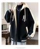 Teen Boys' Trendy Velvet-Style Baseball Jacket Hoodie