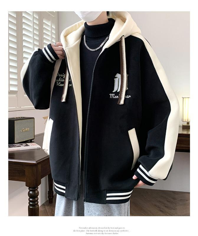 Teen Boys' Trendy Velvet-Style Baseball Jacket Hoodie