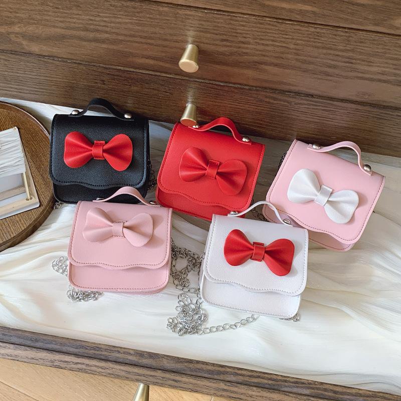 Bow Tie Shoulder Crossbody Bag Girls Trendy Mini Square Bag For School And Play