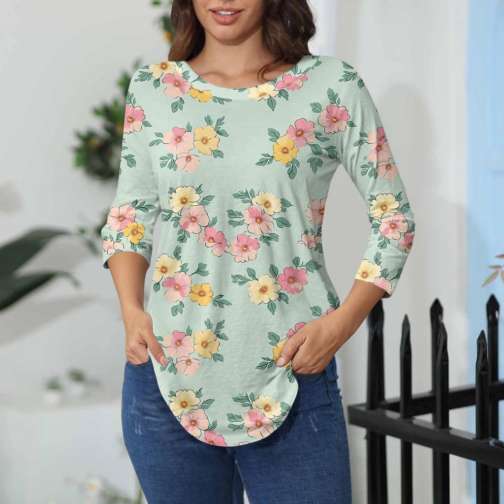 Damen-T-Shirts, 3/4-Ärmel, einfarbig, Pullover, Sommer, Frühling, Tops, Blusen