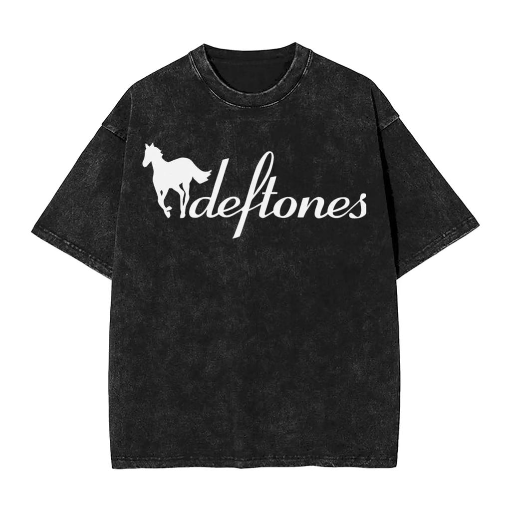 New Arrival Mens Clothes Ohms White Pony Deftones Rock Band Washed Short Sleeved Round Neck Y2k Tshirt Men Clothing Camisetas