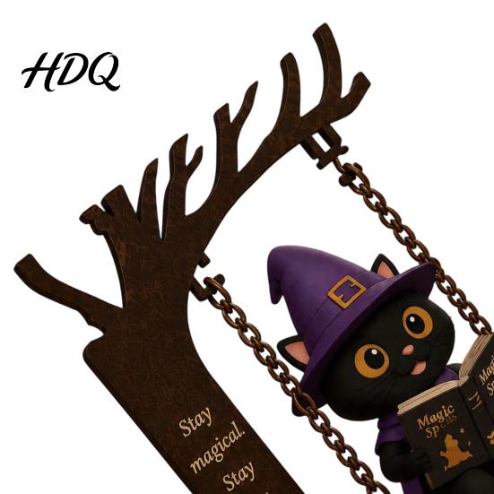 Scary Halloween Window Hangings Funny Swing Ornament Witch/Skeleton/Mummy/Pumpkin Ghost Sitting on Haunted House Theme Decorations Reading
