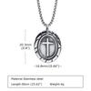 Men's Double-Sided Cross Oval Pendant Necklace In Titanium Stainless Steel, Steel Color, Quanxi Water Design (Model: PN-1808)