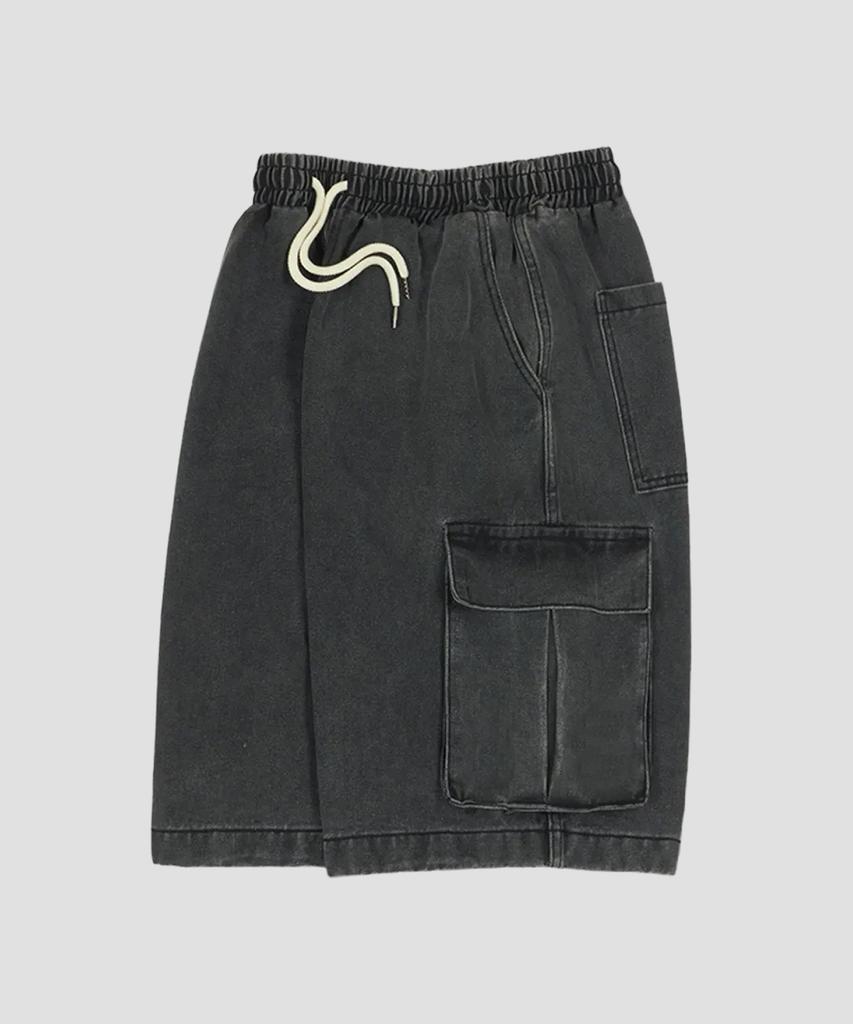 AGOD Bermuda Wide Single-Pleat Cargo Denim Shorts [Gray]