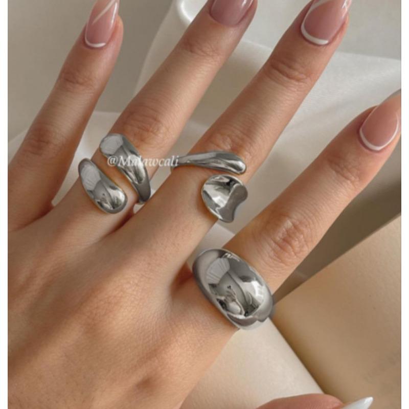 Fashion Gold Color Smooth Geometric Open Rings Set For Women Exaggerated Metal Irregular Thick Chunky Ring Trendy Jewelry Gifts KTJ