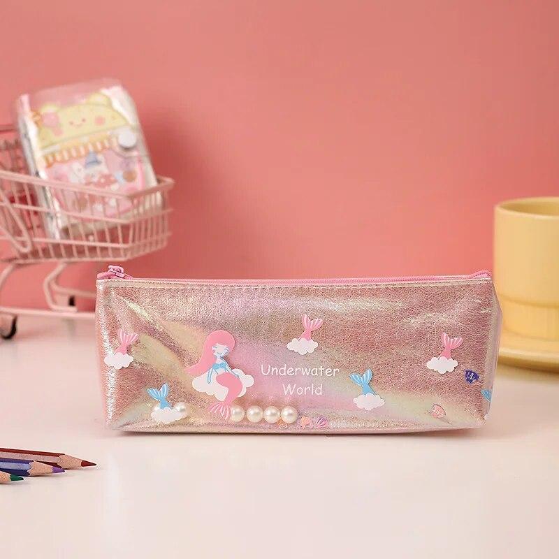 1 Piece Cute Mermaid Pearl Pen Pencil Bag Stationary Receive Tools Makeup Pouch Cosmetics Case