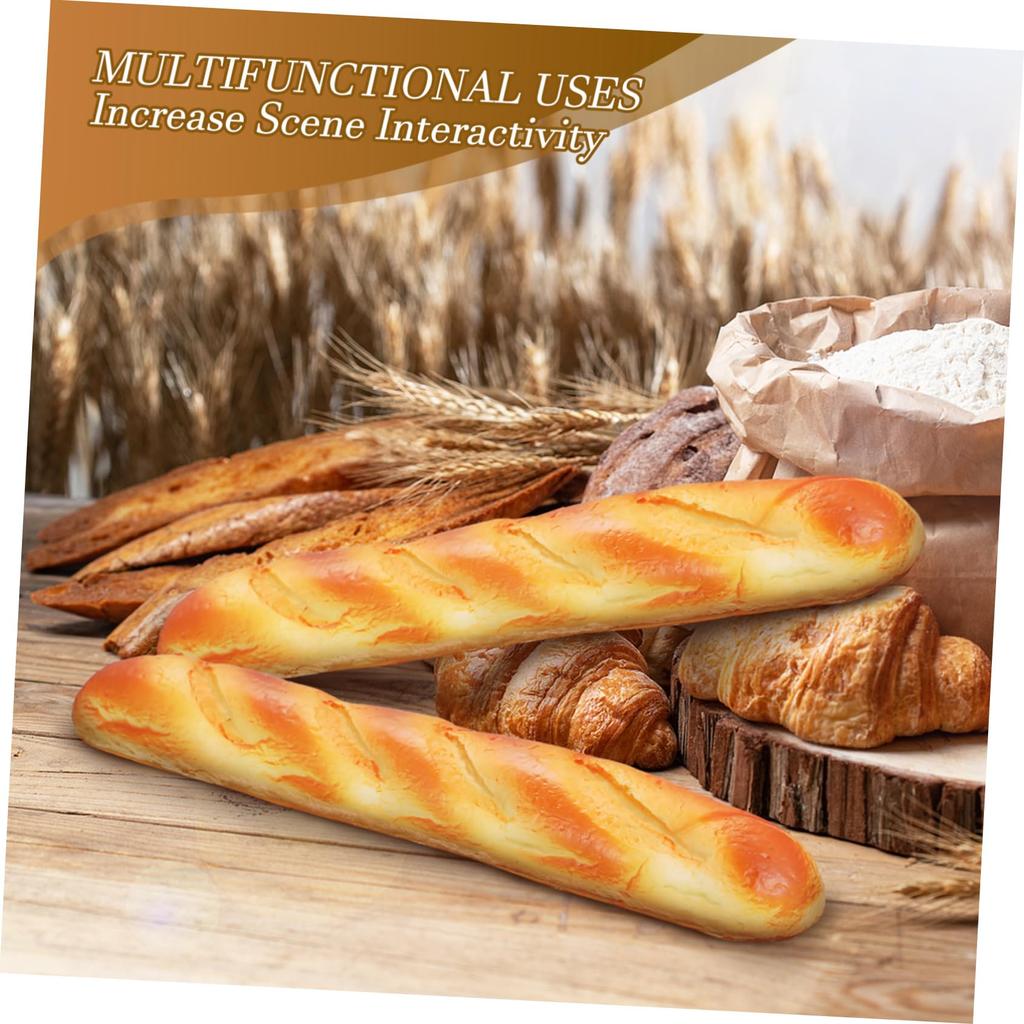 YARDWE Artificial French Longbread Lifelike Fake Food Kitchen Decor Photography Props PU Fake Bread Model 2-Piece Pan - -