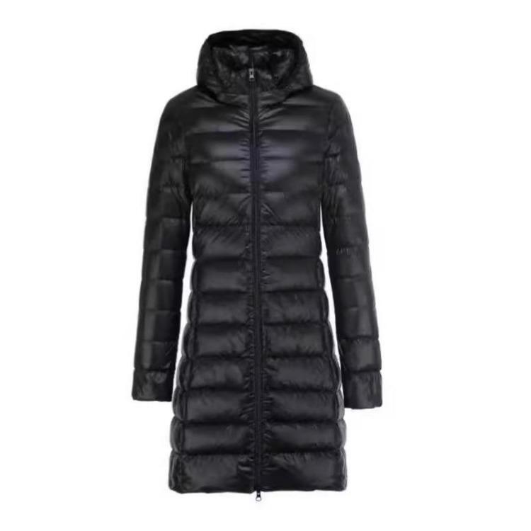Autumn Winter Women Lightweight Down Jacket Medium Long White Duck Down Coat Removable Hood