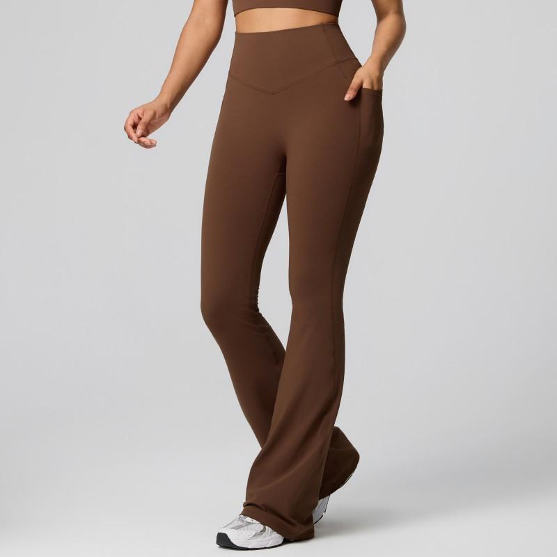 High Waist Flare Yoga Pants Women Slim Fit Tummy Control Workout Leggings With Pockets Athletic Gym Running