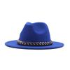 European, American Autumn and Winter British Style Fashionable and Elegant Flat-brimmed Big Eaves Hat Top Hat Men and Women Chain Jazz Woolen Hat