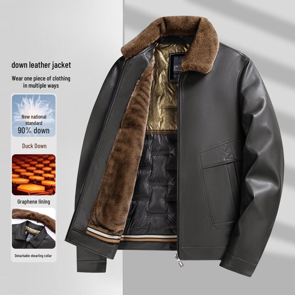Men's 2025 Winter PU Leather Jacket with Detachable Fur Collar – Thick, Warm, and Casual Dad's Wear