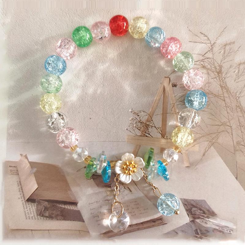 New Women's Mori Style Butterfly Glass Bracelet with Colorful Crackle Beads