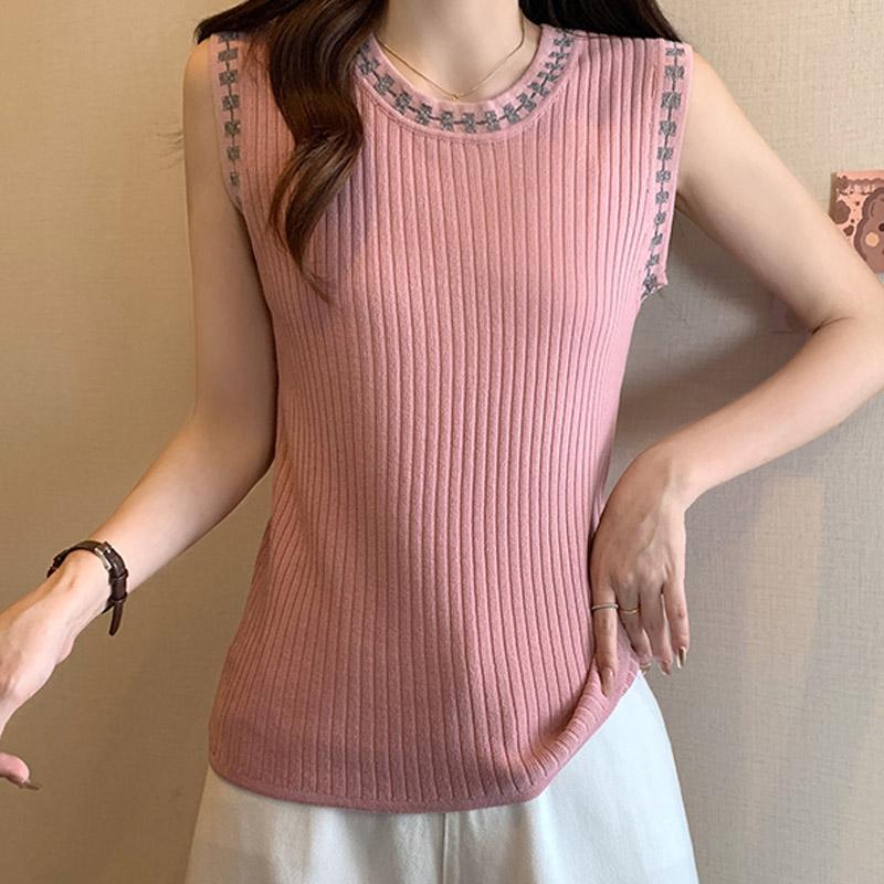 Tank Tops White Women 2025 Summer Sleeveless O-Neck Black Slim Knitted Tank Tops Camis Casual Women Tops JJ248