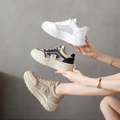 Platform White Shoes Women's 2025 New Popular Spring Leisure Sports Heightening Dad Muffin Summer Breathable Mesh