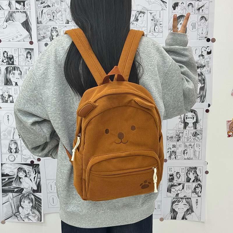 Schoolbag new cute bear corduroy backpack girls cartoon schoolbag student backpack large capacity Korean cute fun back