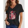2026 New Summer Women's Fashion T-Shirt Short Sleeve 3D Cat Print Top Tees V-Neck Casual