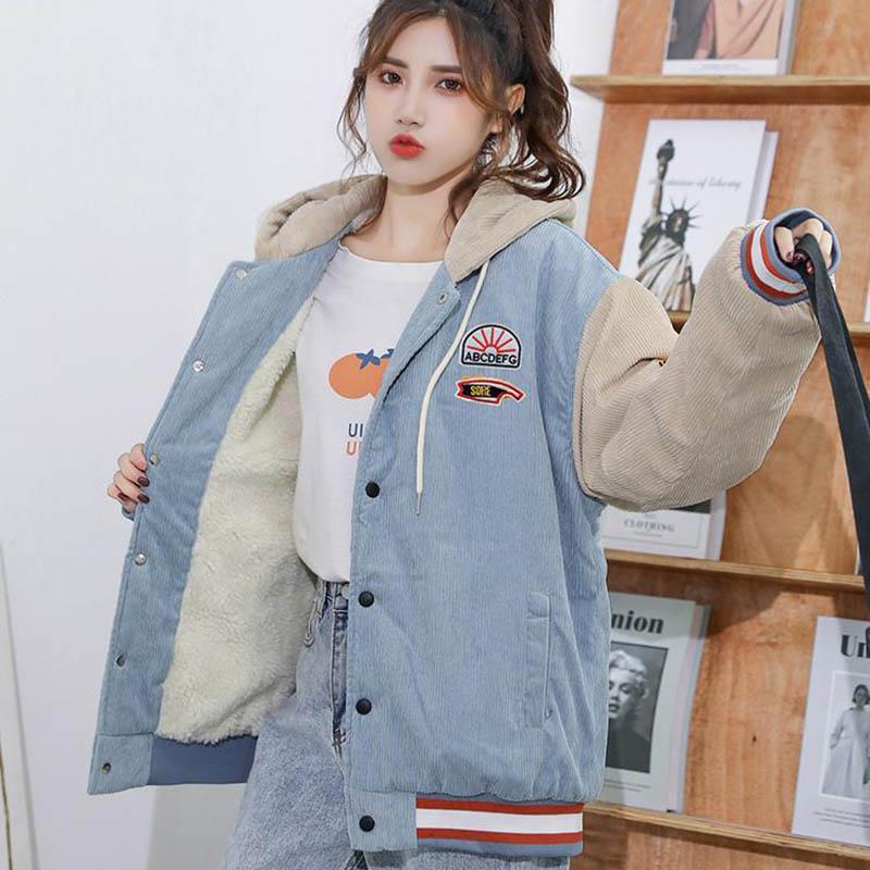 Plus Velvet Thick Coat Female Autumn and Winter Wear Student Korean Version of Wild Corduroy Lamb Hair