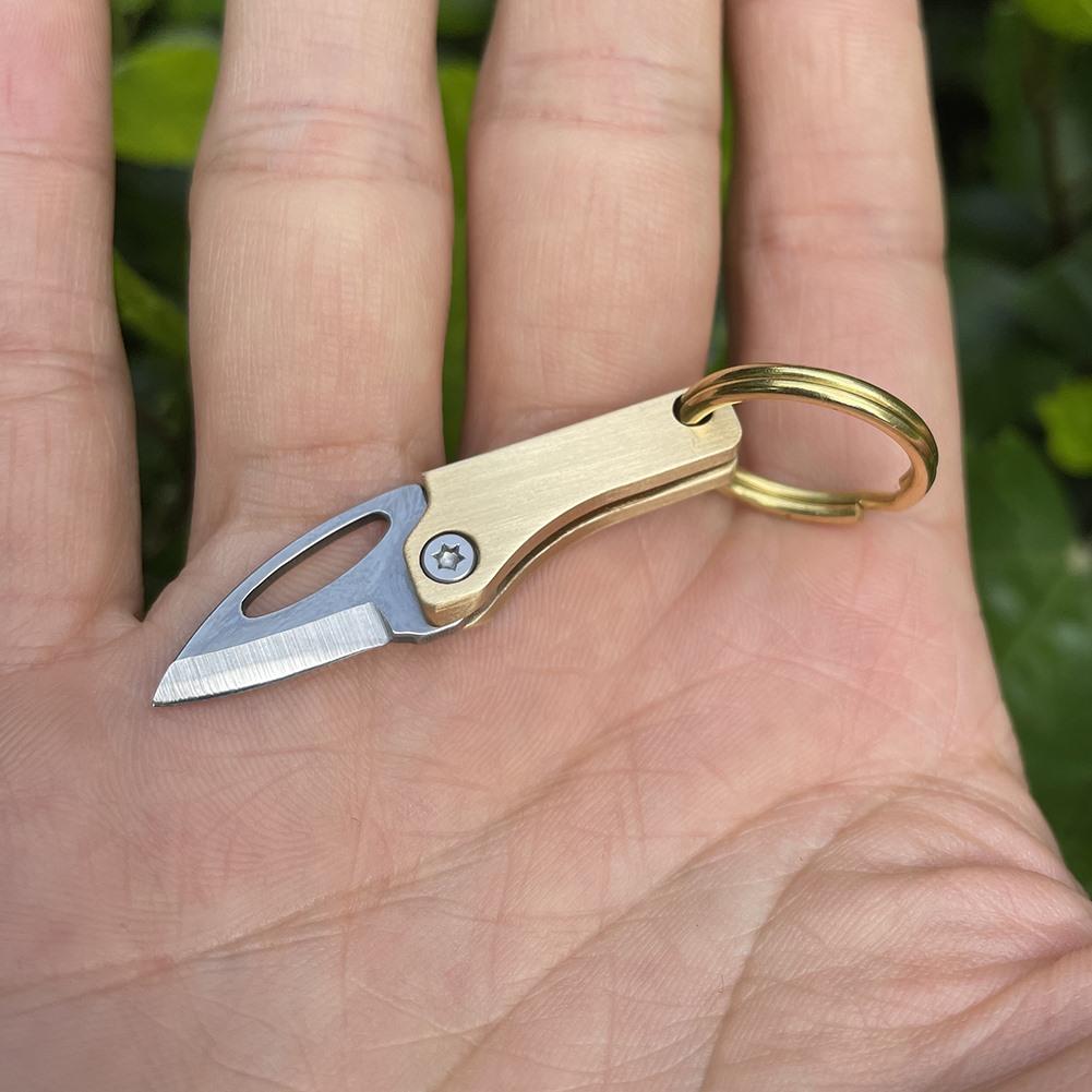 Portable Brass Mini Knife Foldable Pocket Knife Camping Outdoor EDC Gadgets Keychain Survival Multitool Unboxing Cutter Gift