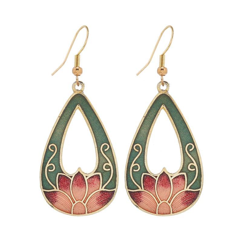 Chinese retro cloisonne enamel earrings female classical temperament simple flower earrings niche design earrings