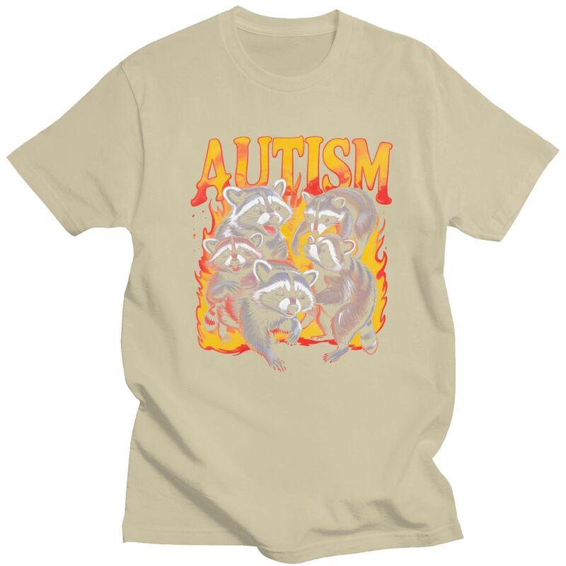 Male Autism Raccoon Meme T Shirt 100 Cotton Funny Humor Colthing Leisure Novelty Design Graphic Tees Shirt