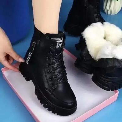 Fashion Women's Platform Boots Fashion Outdoor Casual Leather Boots Winter Plush Warm Cotton Shoes for Women Waterproof Snow Botas Mujer