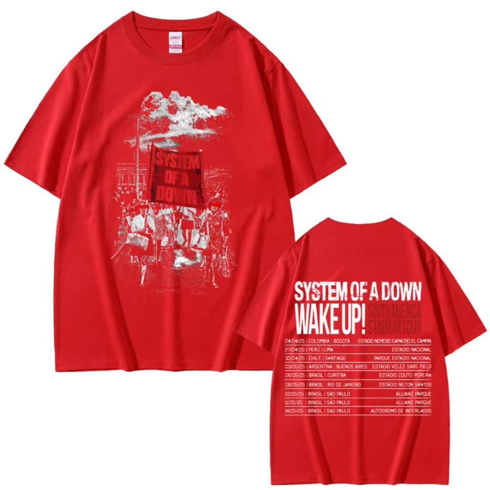 System of A Down Wake Up Tour T-Shirt Herren Damen Vintage Rock Oversized Kurzarm T-Shirt 90er Alternative Metal Merch T-Shirts