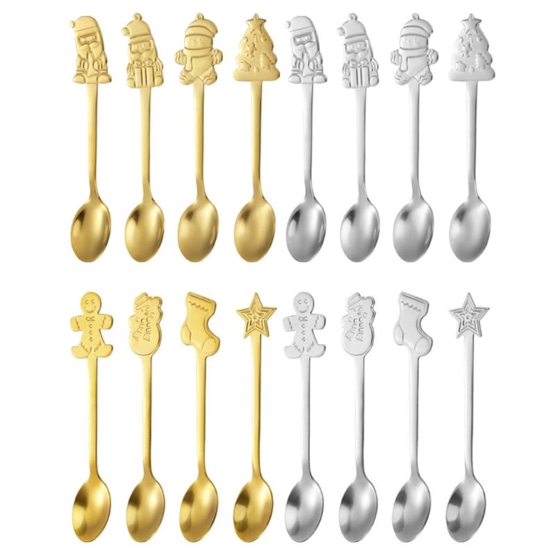 4Pcs Stainless Steel Christmas Coffee Spoons Christmas Trees Santa Tea Spoon Gingerbreads Man Dessert Drink Mixing Spoon