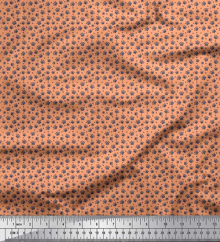 Soimoi Beige Poly Crepe Fabric Dogs & Paw Dog Printed Fabric 1 Metre 42 Inch