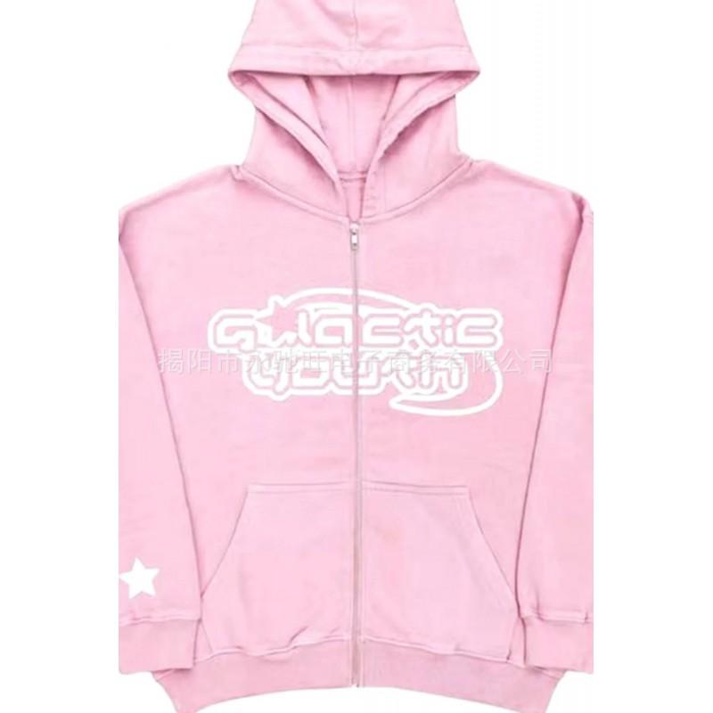 Dark Print Zip Up Hoodie Sweatshirt Men Women Casual Loose Fit Streetwear Daily Wear