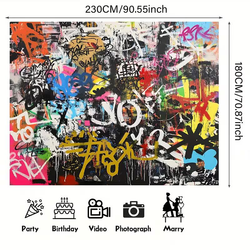 2D Urban Graffiti Art Tapestry, Abstract Colorful Wall Hanging