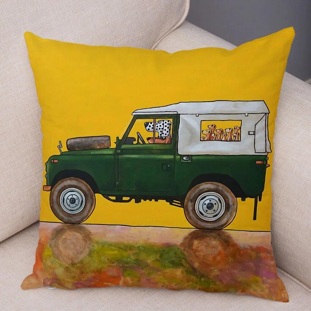 Decor pentru casă Husă de pernă cu desene animate colorate care conduce autobuzul câinelui drăguț animale de companie dalmați fată de pernă canapea decorare mașină acasă