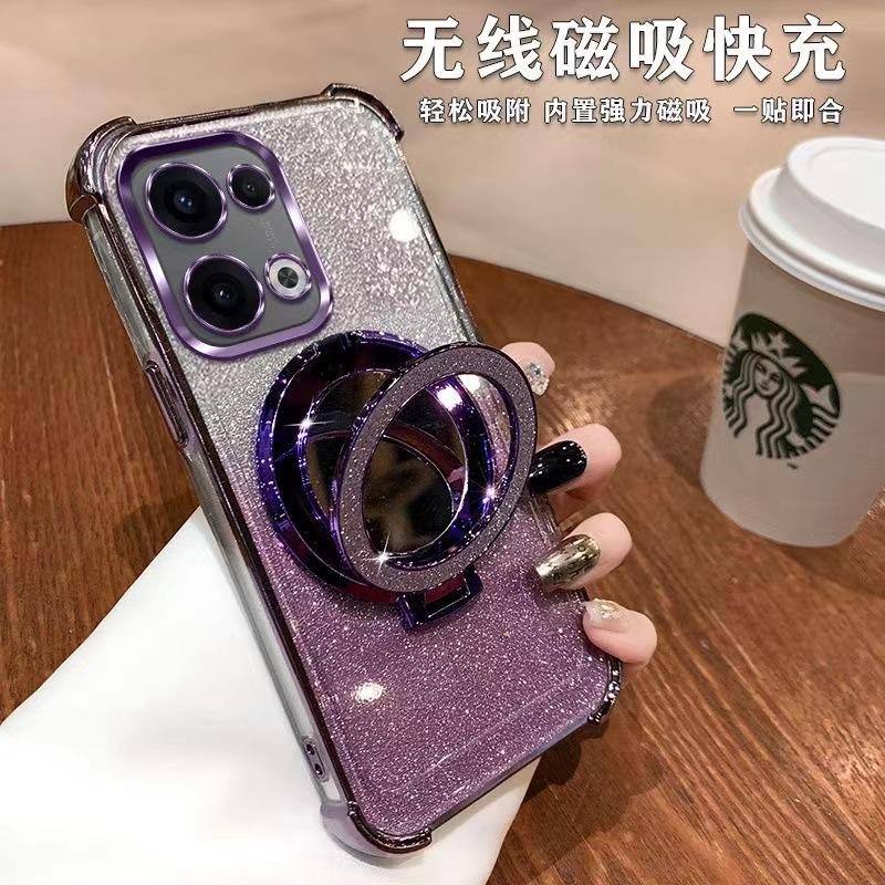 Applicable to OPPOFindx9 mobile phone case, four-corner glitter, makeup mirror reno16 anti-drop protective case a6 new trendy