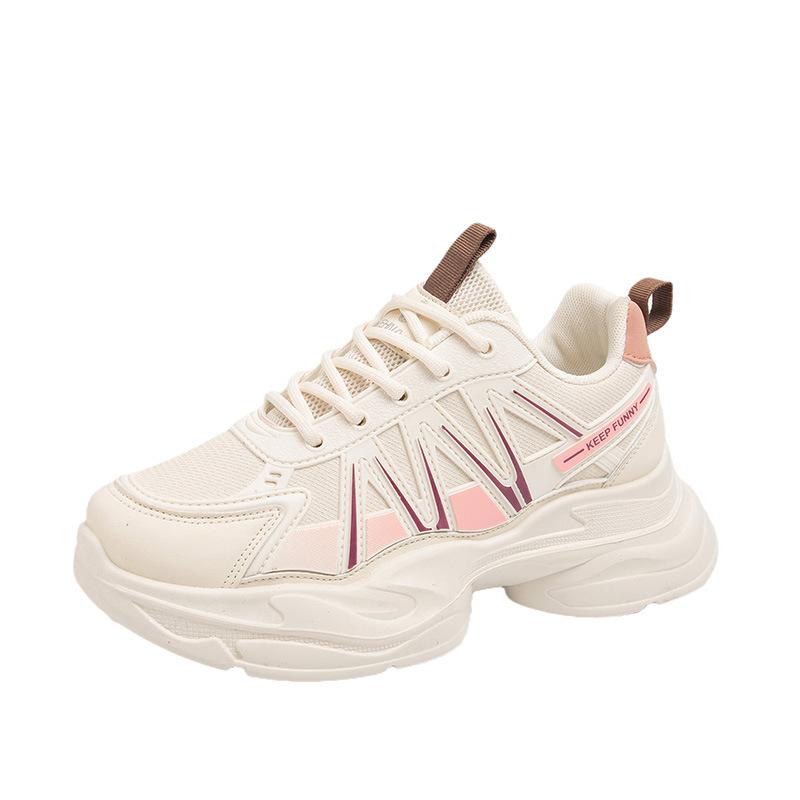 Fashion Women's Shoes Winter Velvet Warm Daily Versatile Dad Shoes Platform Comfortable Casual Spring and Autumn Leather Mesh