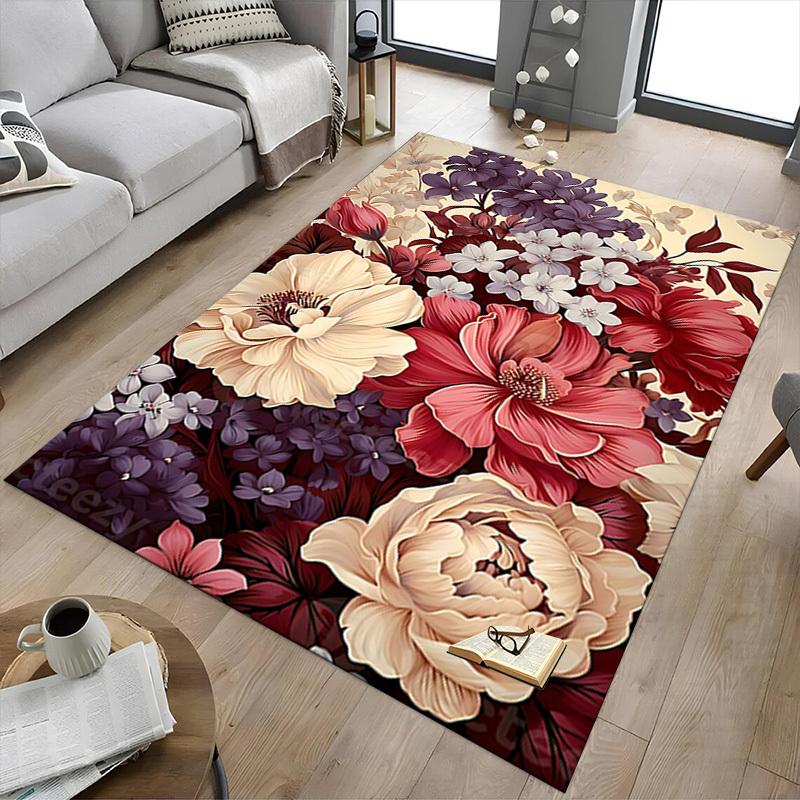1PC Floral Pattern Carpet Ultra Soft, Thick & Absorbent, Non Slip Machine Washable Mat for Entryway