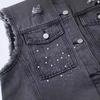 Large Size Denim Vest for Women Mid-length Spring and Autumn Korean Style Loose Retro Casual Vest with Holes Sleeveless Waistcoat